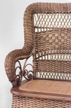 Larkin Co American Victorian Natural Wicker Woven Roll Design High Back Loveseat - 623296