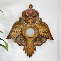 Late 18th Century Decorative Giltwood Church Mirror with Wings and Crown - 3746016