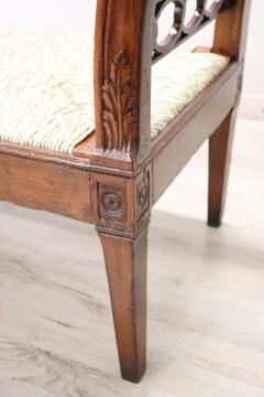 Late 18th Century Italian Antique Louis XVI Bench in Walnut and Straw Seat - 4015600