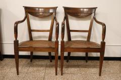Late 18th Century Italian Directoire Solid Walnut and Vienna Sraw Armchairs - 4220749