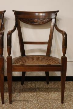 Late 18th Century Italian Directoire Solid Walnut and Vienna Sraw Armchairs - 4220752