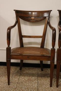 Late 18th Century Italian Directoire Solid Walnut and Vienna Sraw Armchairs - 4220753