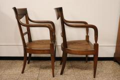 Late 18th Century Italian Directoire Solid Walnut and Vienna Sraw Armchairs - 4220754