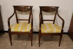 Late 18th Century Italian Directoire Solid Walnut and Vienna Sraw Armchairs - 4220757