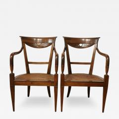 Late 18th Century Italian Directoire Solid Walnut and Vienna Sraw Armchairs - 4221980