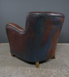 Late 1930s Danish Leather Club Chair w Velvet Cushion - 2325938