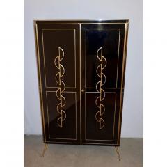 Late 1970s Italian Art Deco Brass and Black Tall Cabinet or Bar - 356897