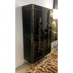 Late 1970s Italian Art Deco Brass and Black Tall Cabinet or Bar - 356904