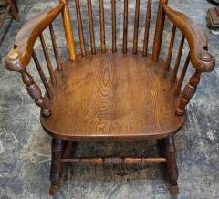 Late 19C English Oak Spindle back Ball Finial Rocker - 4153904