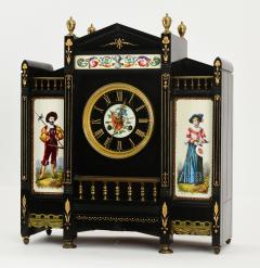 Late 19th Century Antique French Black Marble Hand Painted Clock Garniture Set - 4706136