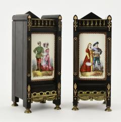 Late 19th Century Antique French Black Marble Hand Painted Clock Garniture Set - 4706142