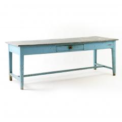 Late 19th Century Blue Painted Farm Table with Zinc Top - 3367507