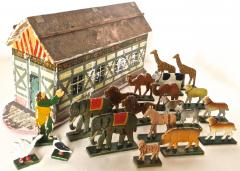 Late 19th Century Flat Bottom Toy Noahs Arc with Animals German - 245038