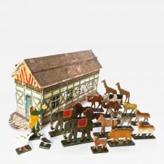 Late 19th Century Flat Bottom Toy Noahs Arc with Animals German - 245780