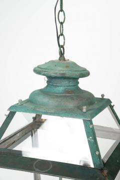 Late 19th Century French Verdigris Green Copper Glass Paneled Lantern - 3992979