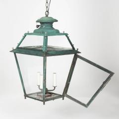 Late 19th Century French Verdigris Green Copper Glass Paneled Lantern - 3992982