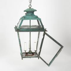 Late 19th Century French Verdigris Green Copper Glass Paneled Lantern - 3992983