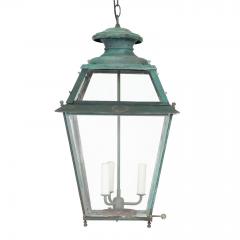 Late 19th Century French Verdigris Green Copper Glass Paneled Lantern - 3992984