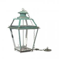 Late 19th Century French Verdigris Green Copper Glass Paneled Lantern - 3992988