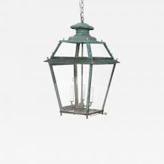 Late 19th Century French Verdigris Green Copper Glass Paneled Lantern - 3993604