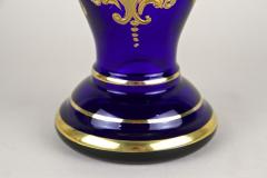 Late 19th Century Gilt Blue Glass Vase With Enamel Paintings CZ ca 1890 - 4801500