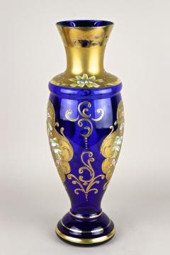 Late 19th Century Gilt Blue Glass Vase With Enamel Paintings CZ ca 1890 - 4801501