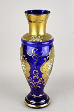 Late 19th Century Gilt Blue Glass Vase With Enamel Paintings CZ ca 1890 - 4801507