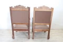 Late 19th Century Italian Renaissance Style Carved Walnut Pair of Throne Chairs - 3181930