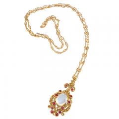 Late 19th Century Moonstone Ruby and Gold Pendant - 731973