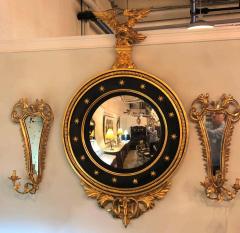 Late 19th Century Regency Carved and Ebonized Giltwood Bullseye Convex Mirror - 1303381
