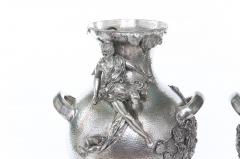 Late 19th Century Silver Plated Pair Vases Urns - 1823057