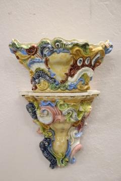 Late 19th Century South Italian Antique Majolica Two Shelves with Vase - 3436287