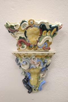 Late 19th Century South Italian Antique Majolica Two Shelves with Vase - 3436289