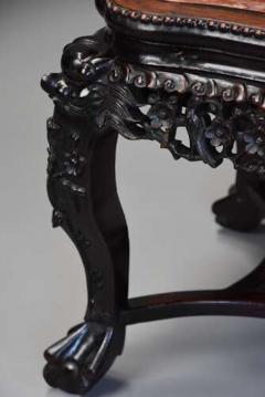 Late 19th century Chinese hardwood pot stand with shaped marble inset top - 4756100