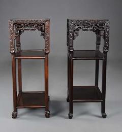 Late 19thc matched pair of freestanding Chinese hardwood pot stands - 4755894