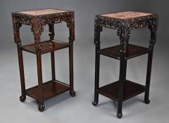 Late 19thc matched pair of freestanding Chinese hardwood pot stands - 4755900