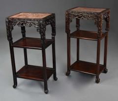Late 19thc matched pair of freestanding Chinese hardwood pot stands - 4755906