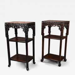 Late 19thc matched pair of freestanding Chinese hardwood pot stands - 4762000