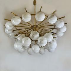 Late 20th Century Brass Double Tier Chandelier with Marbled Murano Glass Boules - 3562361