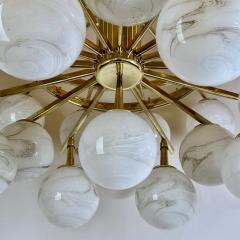 Late 20th Century Brass Double Tier Chandelier with Marbled Murano Glass Boules - 3562366