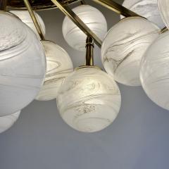 Late 20th Century Brass Double Tier Chandelier with Marbled Murano Glass Boules - 3562368