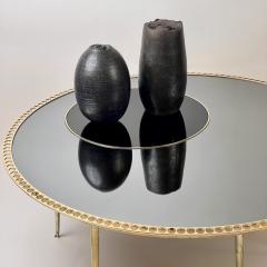 Late 20th Century Brass W Smoked Mirror Black Opaline Glass Round Coffee Table - 2845504