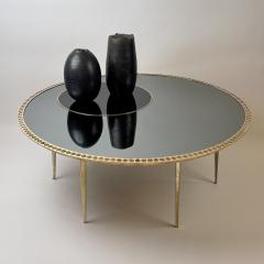 Late 20th Century Brass W Smoked Mirror Black Opaline Glass Round Coffee Table - 2845506
