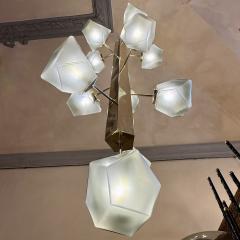 Late 20th Century Brass and Grey Murano Glass Polyhedrons Pendant Chandelier - 4827448