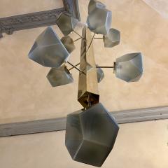 Late 20th Century Brass and Grey Murano Glass Polyhedrons Pendant Chandelier - 4827450