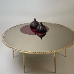 Late 20th Century Brass w Bronzed Mirror Red Opaline Glass Round Coffee Table - 2845479