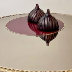 Late 20th Century Brass w Bronzed Mirror Red Opaline Glass Round Coffee Table - 2845480