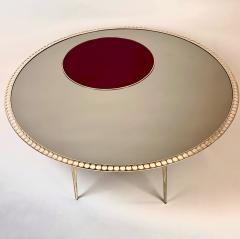 Late 20th Century Brass w Bronzed Mirror Red Opaline Glass Round Coffee Table - 2845483
