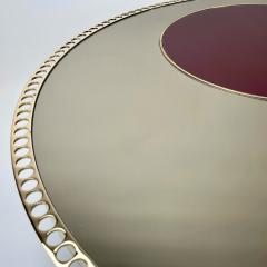 Late 20th Century Brass w Bronzed Mirror Red Opaline Glass Round Coffee Table - 2845484