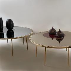 Late 20th Century Brass w Bronzed Mirror Red Opaline Glass Round Coffee Table - 2845485